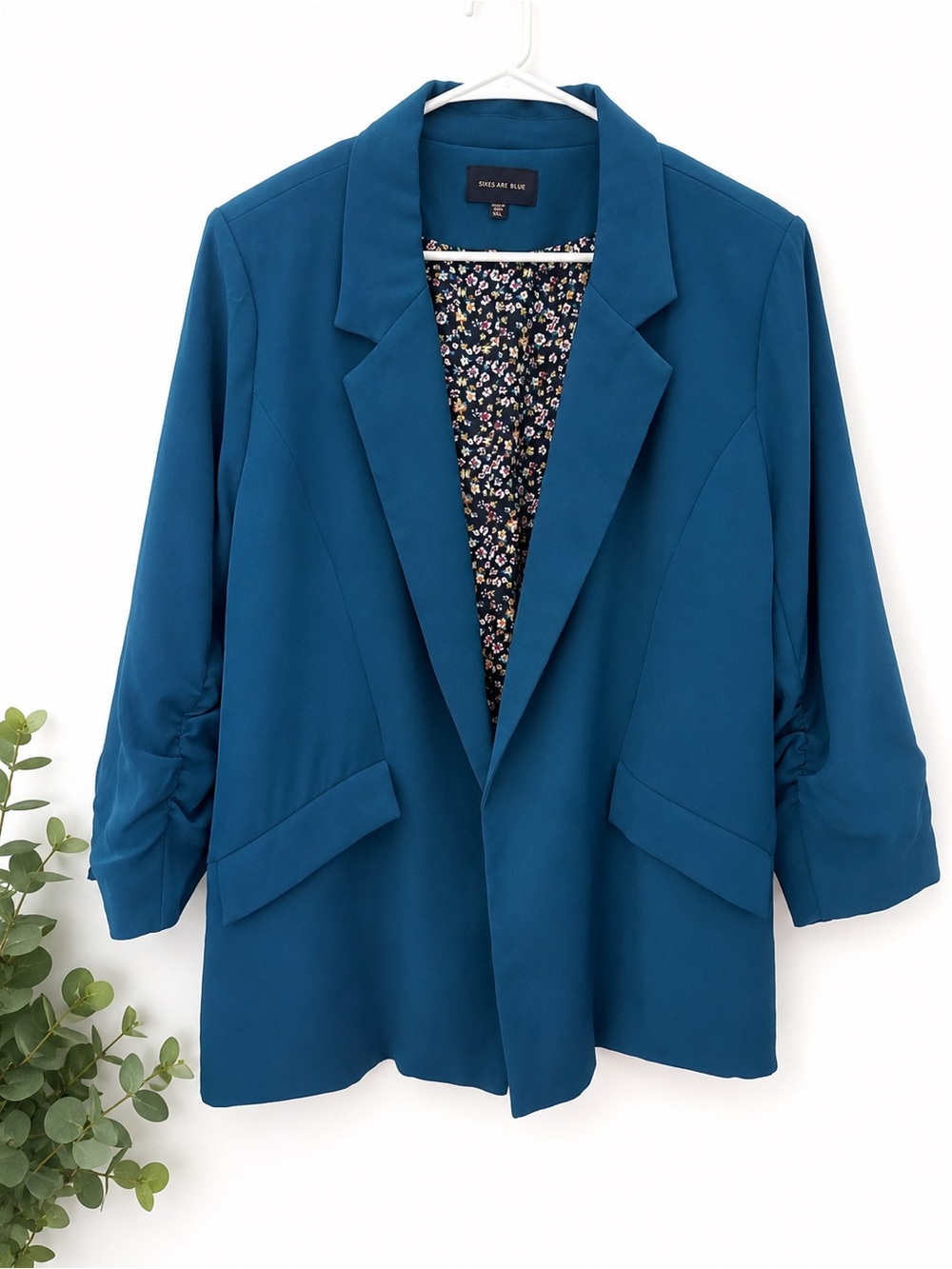 Blazer Teal Open-Front Floral-Lined Blazer